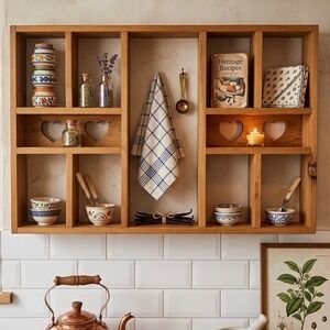 Jack's Wood Crafts Wooden Heart Shadow Box Wall Shelf 9 Compartment Display Case